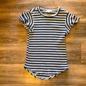 Navy and cream ribbed tee with flutter sleeves